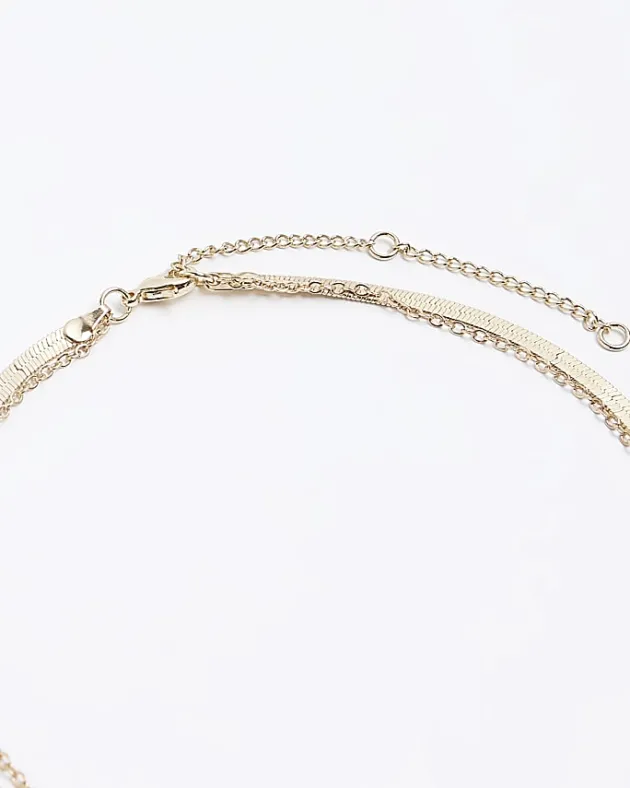 River Island Gold Coin Multirow Necklace< Jewellery