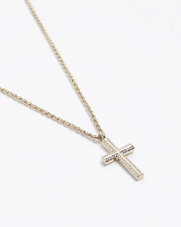 River Island Gold Colour Cross Pendant Necklace< Jewellery & Watches