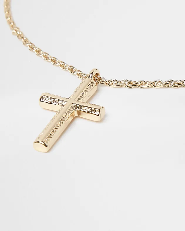 River Island Gold Colour Cross Pendant Necklace< Jewellery & Watches