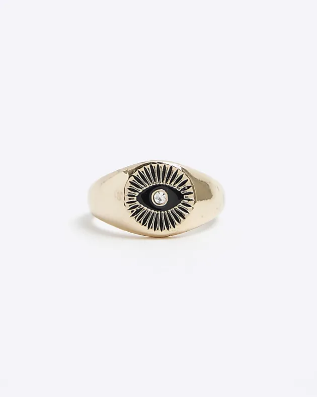 River Island Gold Colour Eye Signet Ring< Jewellery & Watches