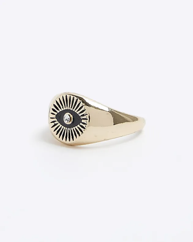 River Island Gold Colour Eye Signet Ring< Jewellery & Watches