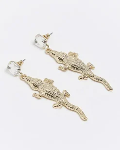 River Island Gold Crocodile Earrings< Jewellery