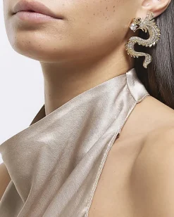 River Island Gold Dragon Stud Earrings< Jewellery