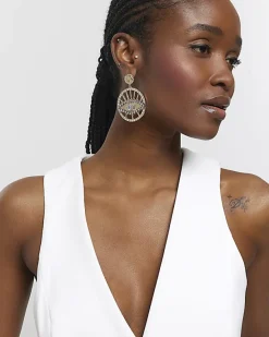 River Island Gold eye embellished earrings< Jewellery
