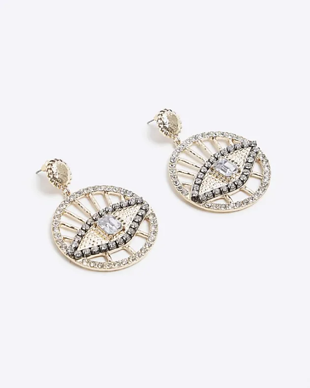 River Island Gold eye embellished earrings< Jewellery