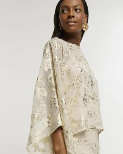River Island Gold glitter floral cape blouse< Co-ord Sets