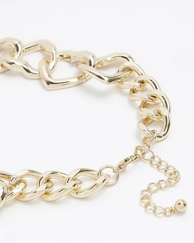 River Island Gold Heart Chain Necklace< Jewellery
