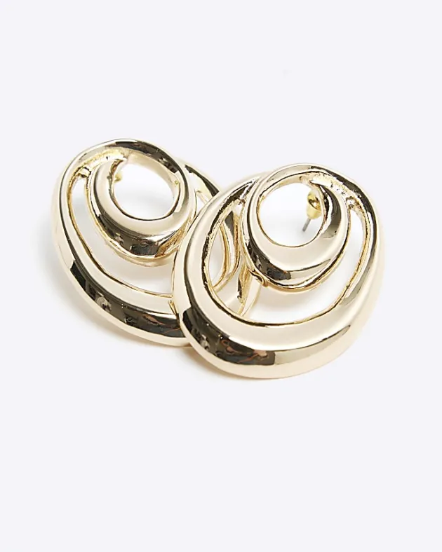 River Island Gold Large Swirl Stud Earrings< Jewellery