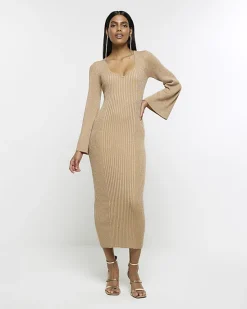 River Island Gold long sleeve jumper midi dress< Dresses