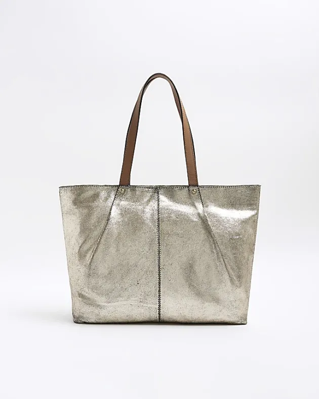 River Island Gold metallic leather tote bag< Bags, Purses & Luggage