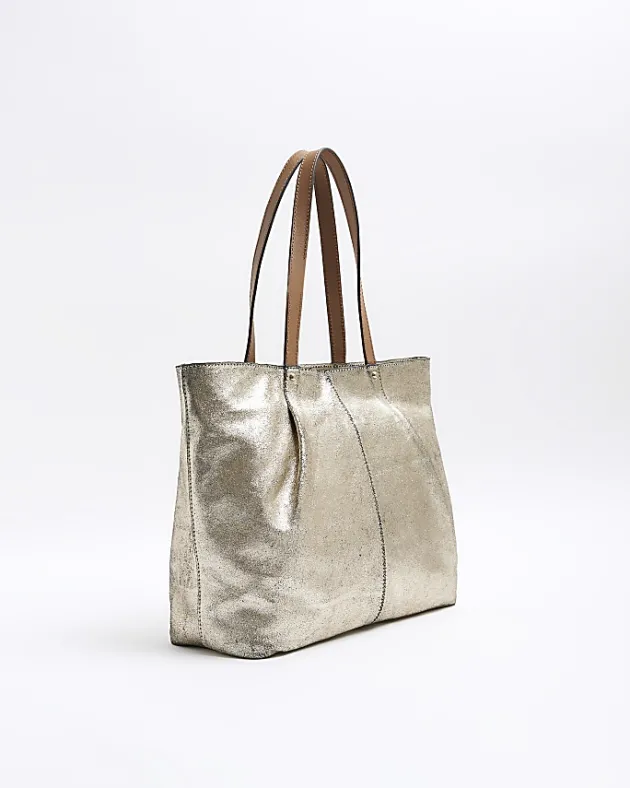 River Island Gold metallic leather tote bag< Bags, Purses & Luggage