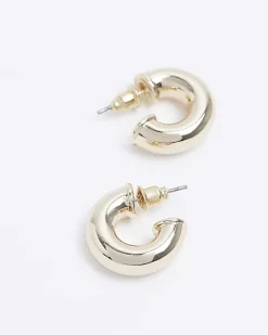 River Island Gold Mini Chunky Hoop Earrings< Jewellery