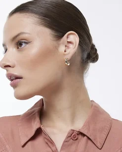 River Island Gold Mini Chunky Hoop Earrings< Jewellery