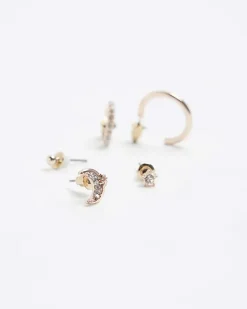 River Island Gold moon hoop and stud earrings< Jewellery