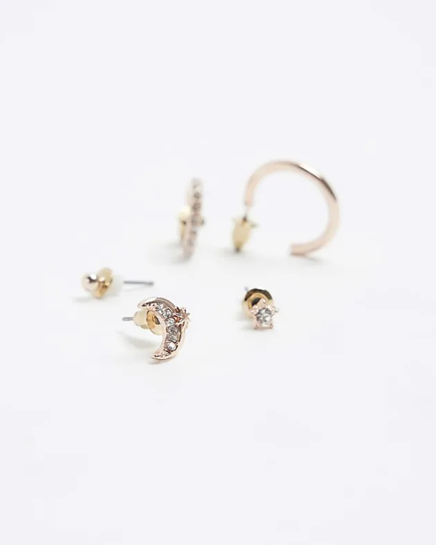 River Island Gold moon hoop and stud earrings< Jewellery
