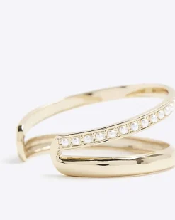 River Island Gold Pearl Cuff Bracelet< Jewellery