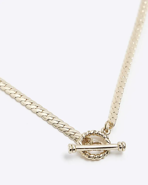 River Island Gold plated T bar necklace< Jewellery & Watches