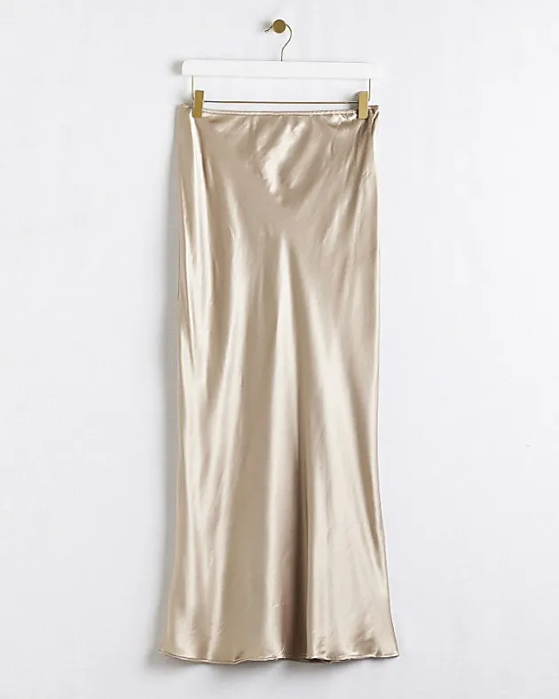 River Island Gold satin midi skirt< Skirts
