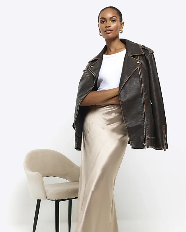 River Island Gold satin midi skirt< Skirts
