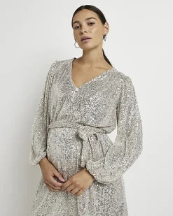 River Island Gold sequin maternity belted mini dress< Maternity