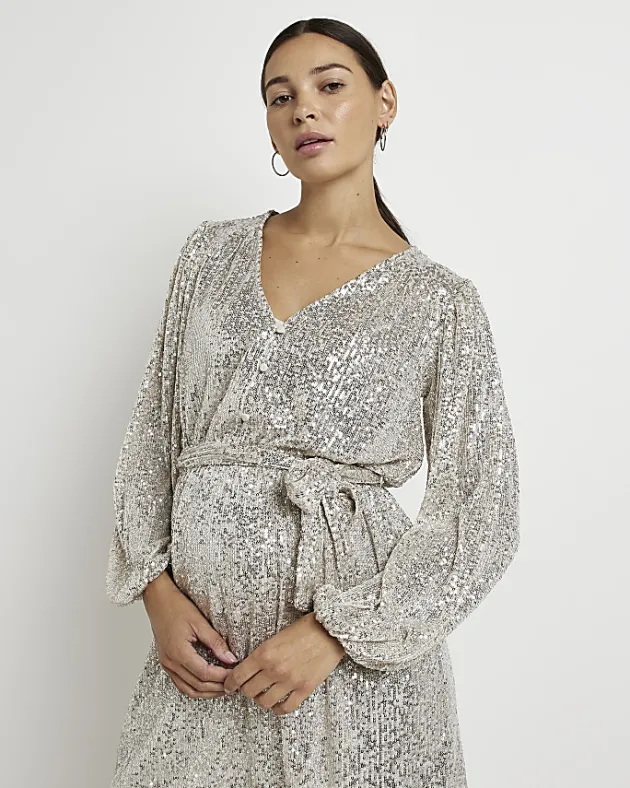 River Island Gold sequin maternity belted mini dress< Maternity