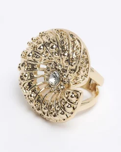 River Island Gold Shell Diamante Ring< Jewellery