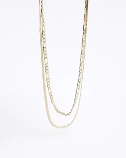 River Island Gold Snake Chain Multirow Necklace< Jewellery