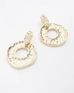 River Island Gold textured circle drop earrings< Jewellery