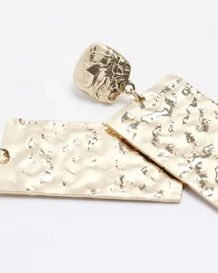 River Island Gold Textured Tag Drop Earrings< Jewellery