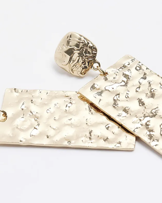 River Island Gold Textured Tag Drop Earrings< Jewellery