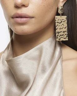 River Island Gold Textured Tag Drop Earrings< Jewellery