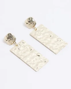 River Island Gold Textured Tag Drop Earrings< Jewellery