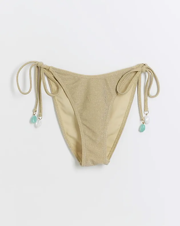 River Island Gold tie side brief bikini bottoms< Swimwear & Beachwear
