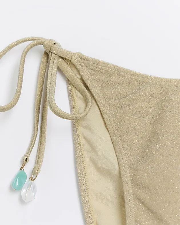 River Island Gold tie side brief bikini bottoms< Swimwear & Beachwear