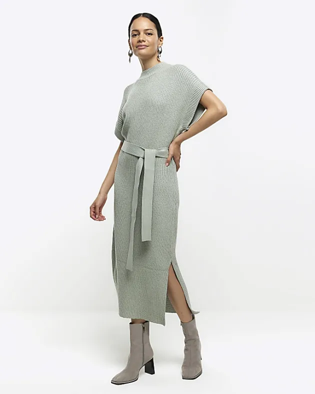 River Island belted high neck jumper midi dress< Dresses
