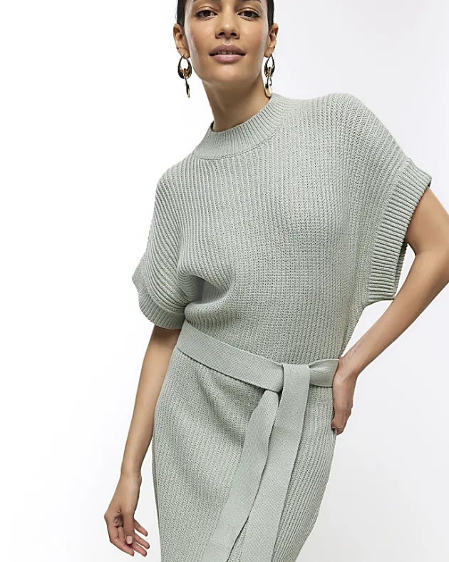 River Island belted high neck jumper midi dress< Dresses