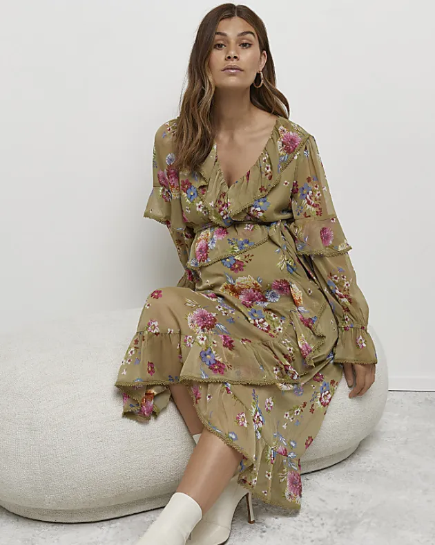 River Island floral maternity wrap midi dress< Maternity