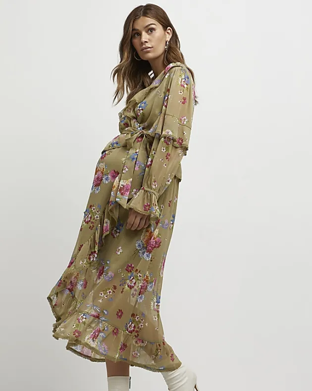 River Island floral maternity wrap midi dress< Maternity
