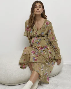 River Island floral maternity wrap midi dress< Maternity