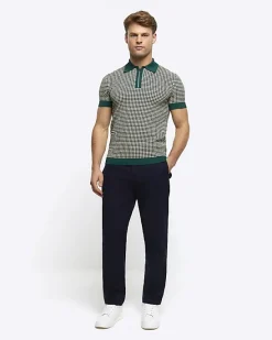 River Island muscle fit knit geometric polo< Polo Shirts