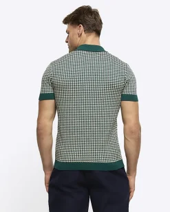 River Island muscle fit knit geometric polo< Polo Shirts