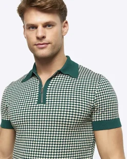 River Island muscle fit knit geometric polo< Polo Shirts