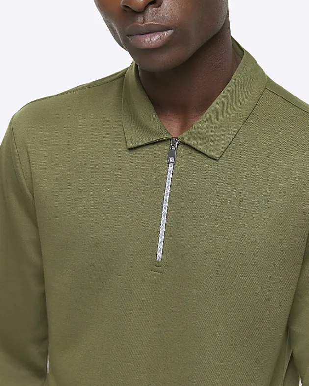 River Island regular fit half zip polo< Polo Shirts