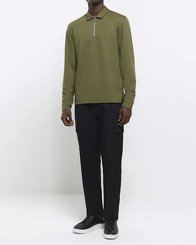 River Island regular fit half zip polo< Polo Shirts