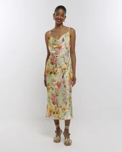 River Island satin floral cowl neck slip midi dress< Dresses