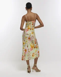 River Island satin floral cowl neck slip midi dress< Dresses