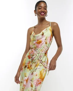 River Island satin floral cowl neck slip midi dress< Dresses