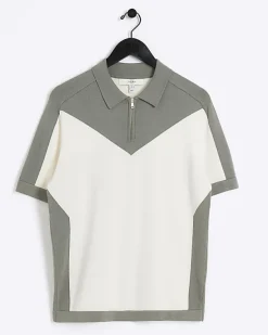 River Island slim fit colour block knit polo< Polo Shirts