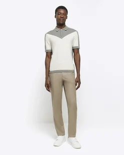 River Island slim fit colour block knit polo< Polo Shirts