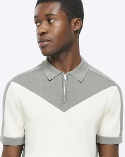 River Island slim fit colour block knit polo< Polo Shirts